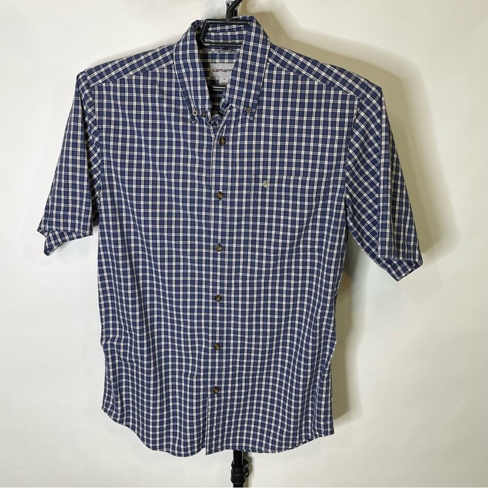 Carhartt Blue White Plaid Short Sleeve Shirt Size Medium Men’s